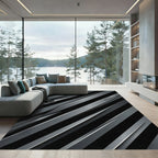 Modern Metallic Silver Slanted Blade Lines Rug