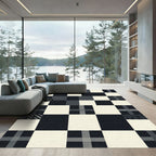 Modern Monochrome Geometric Checkerboard Square Rug