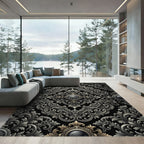 Ornate Black Silver Acanthus Clock Rug