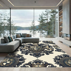 Ornate Crested Lion Emblem Rug