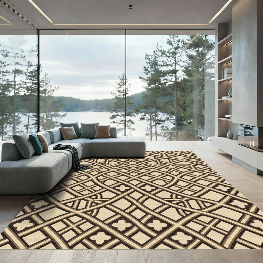 Gothic Cream and Charcoal Lattice Rug