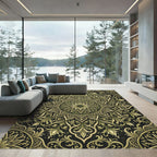 Elegant Olive Green Ornate Floral Medallion Rug