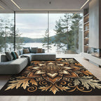 Golden Floral Medallion Earthy Botanical Rug