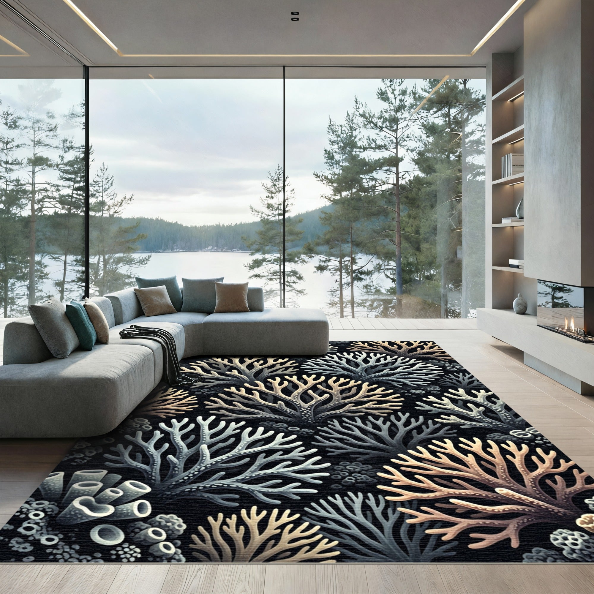 Oceanic Coral Branch Composition Rug