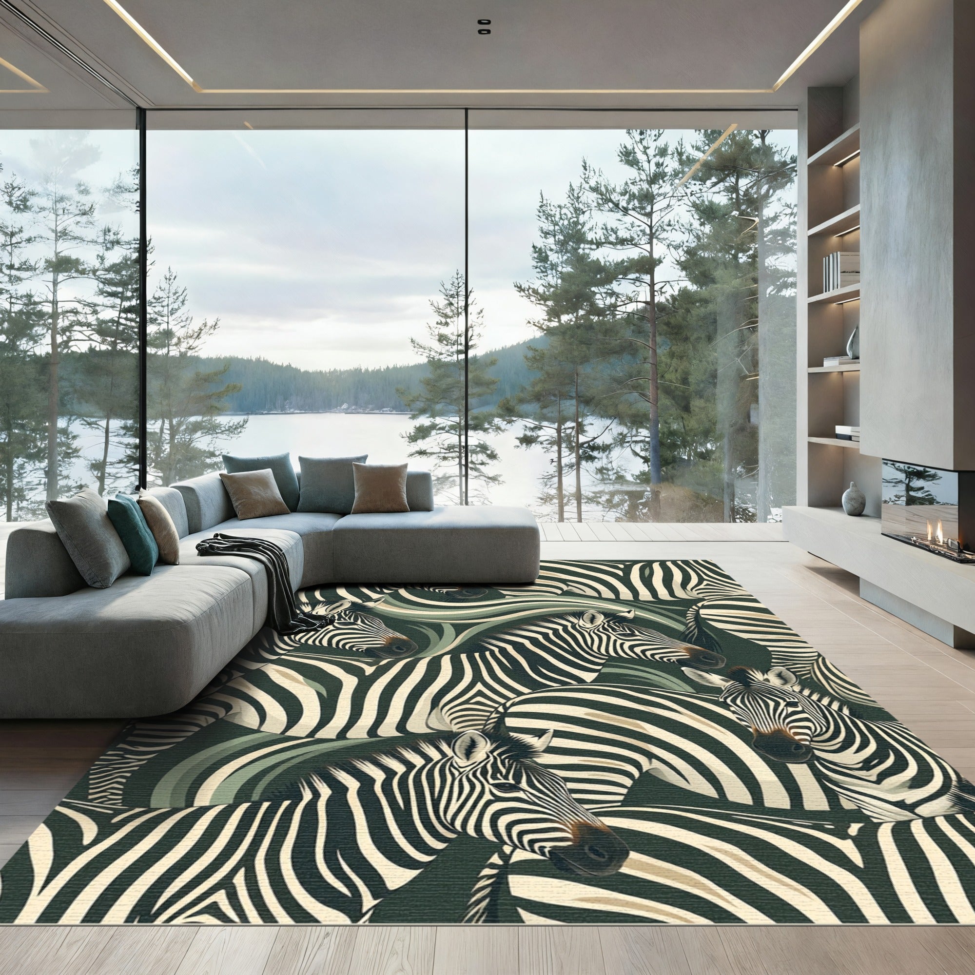 Earthy Zebra Stripe Herd Composition Rug