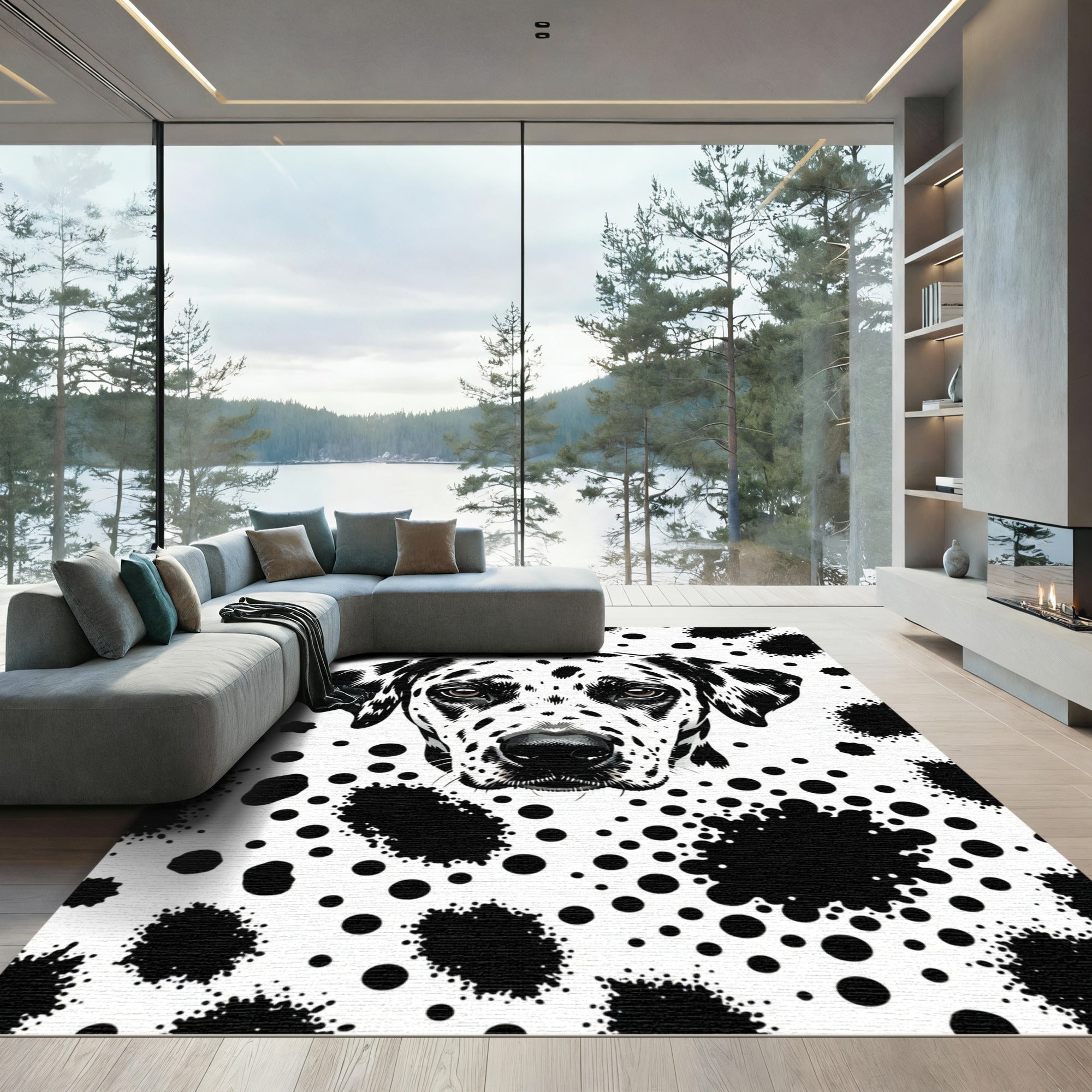 Dalmatian Spots Black White Abstract Rug