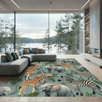 Whimsical Safari Animals Tropical Foliage Rug