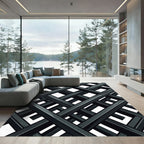 Monochrome Abstract Geometric Interlocking Grid Rug