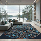 Distressed Blue Grey Sacred Lotus Mandala Rug