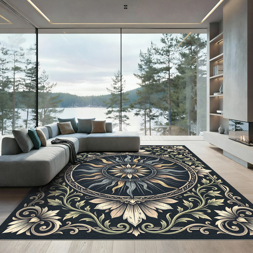 Vintage Celestial Sun Floral Medallion Rug