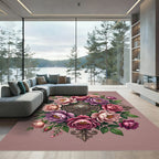 Elegant Floral Medallion Pink Rose Bouquet Rug