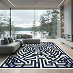 Midnight Maze Circular Geometric Abstract Rug