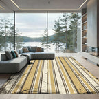 Distressed Ochre and Brown Vertical Stripes Rug