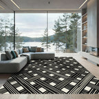 Black Cream Intersecting Lines Geometric Rug