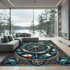 Nautical Deep Blue Crab Compass Wheel Rug