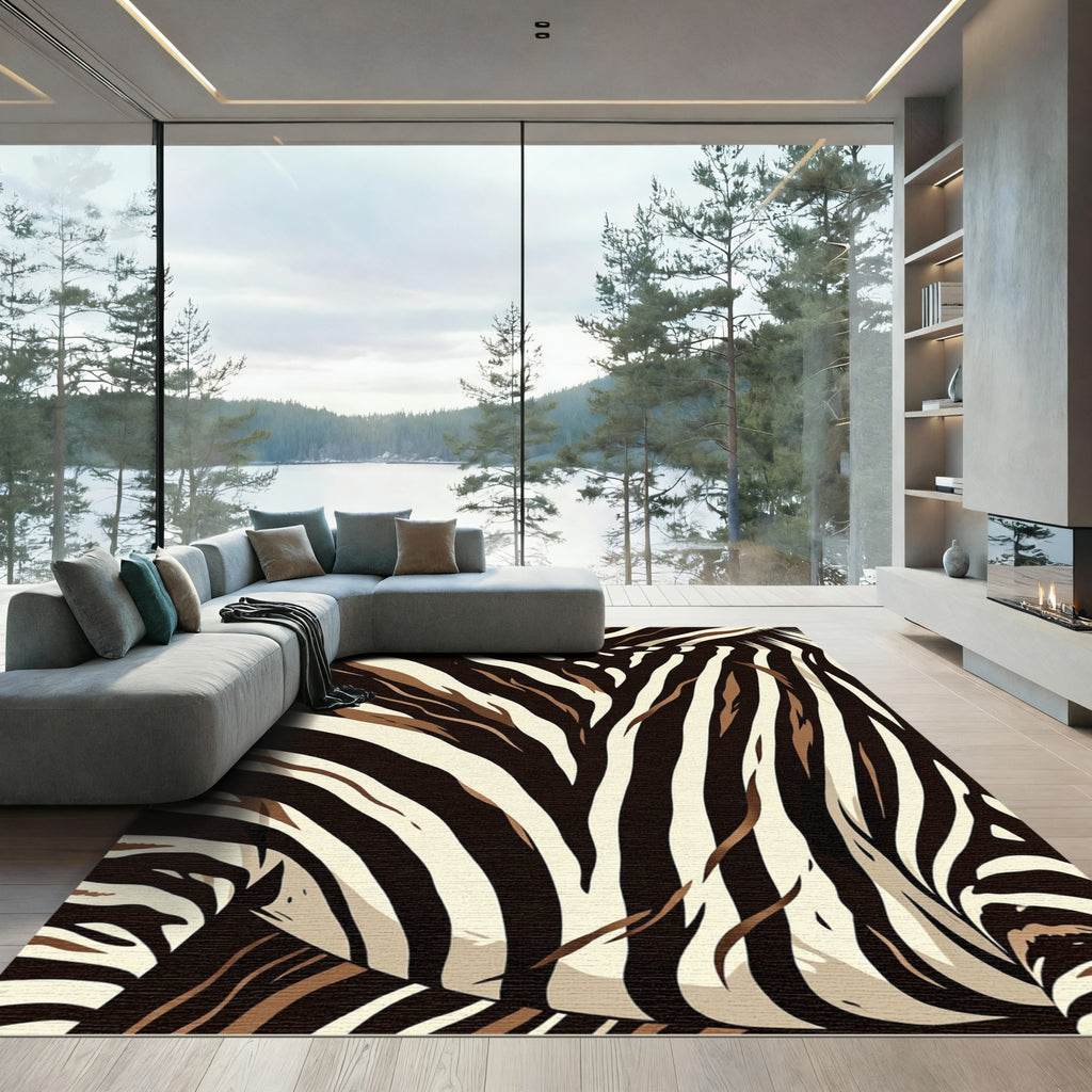 Earthy Zebra Stripe Swirl Rug