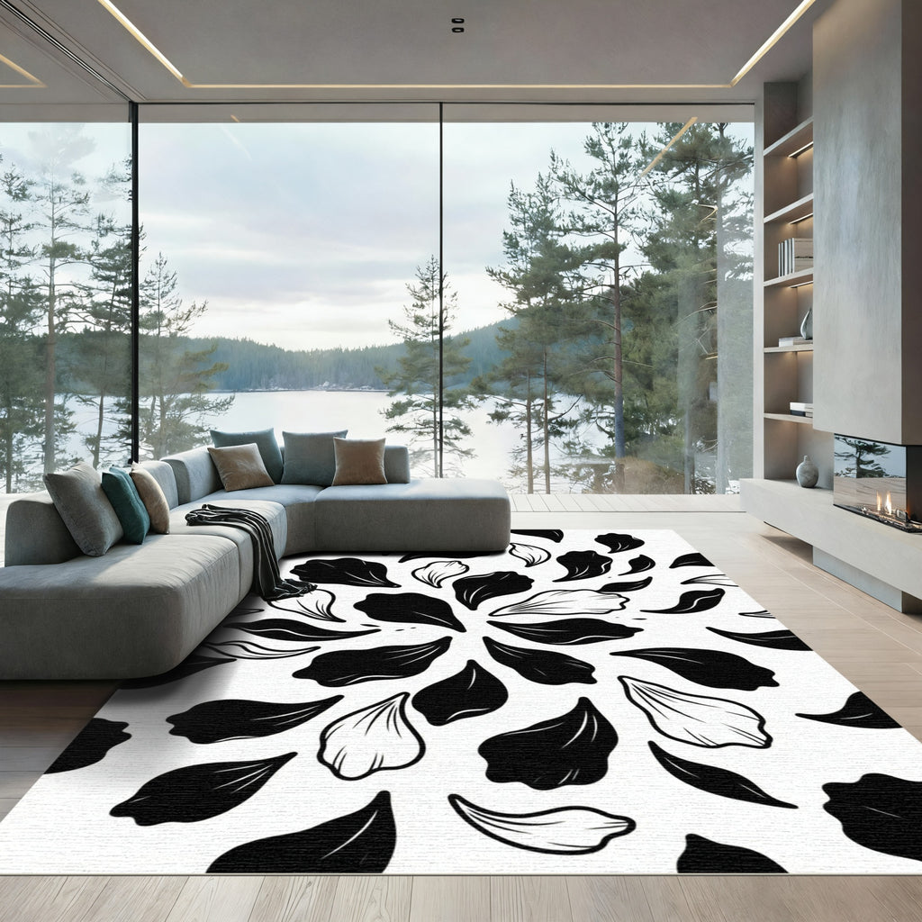 Monochromatic Floating Petal Botanical Art Rug