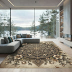 Elegant Gold Floral Mandala Art Rug