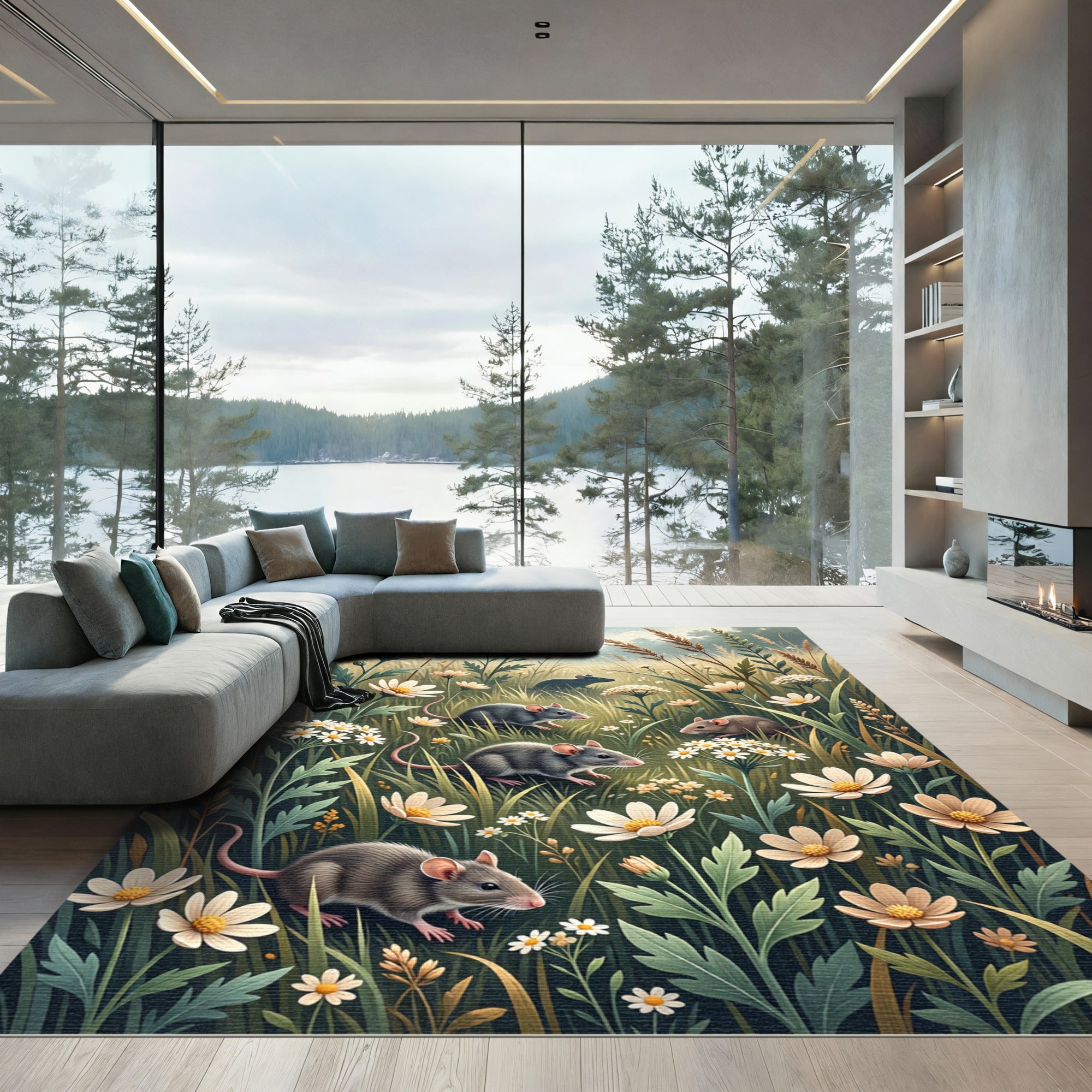 Whimsical Woodland Mice with Wildflower Meadows Rug