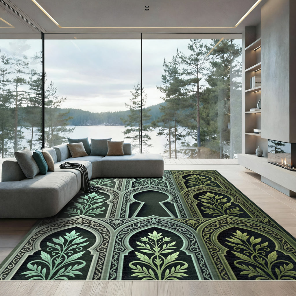 Green Blue Archway Foliage Relief Rug