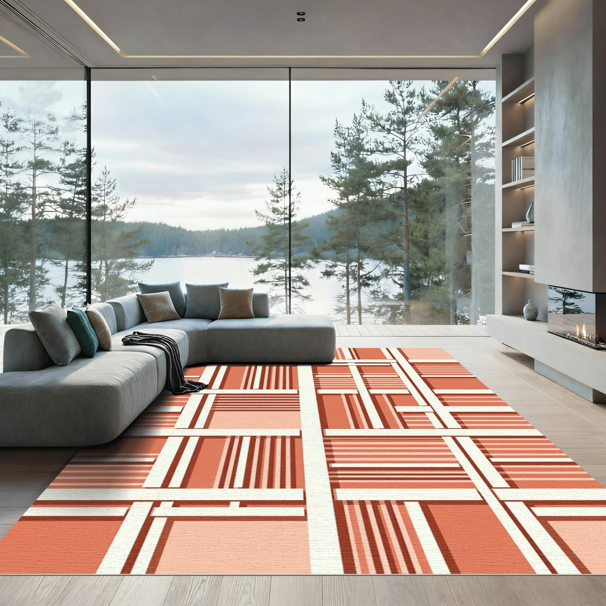 Coral Geometric Intertwined Stripe Rug