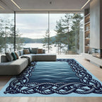 Nautical Braided Rope Navy Ocean Frame Rug
