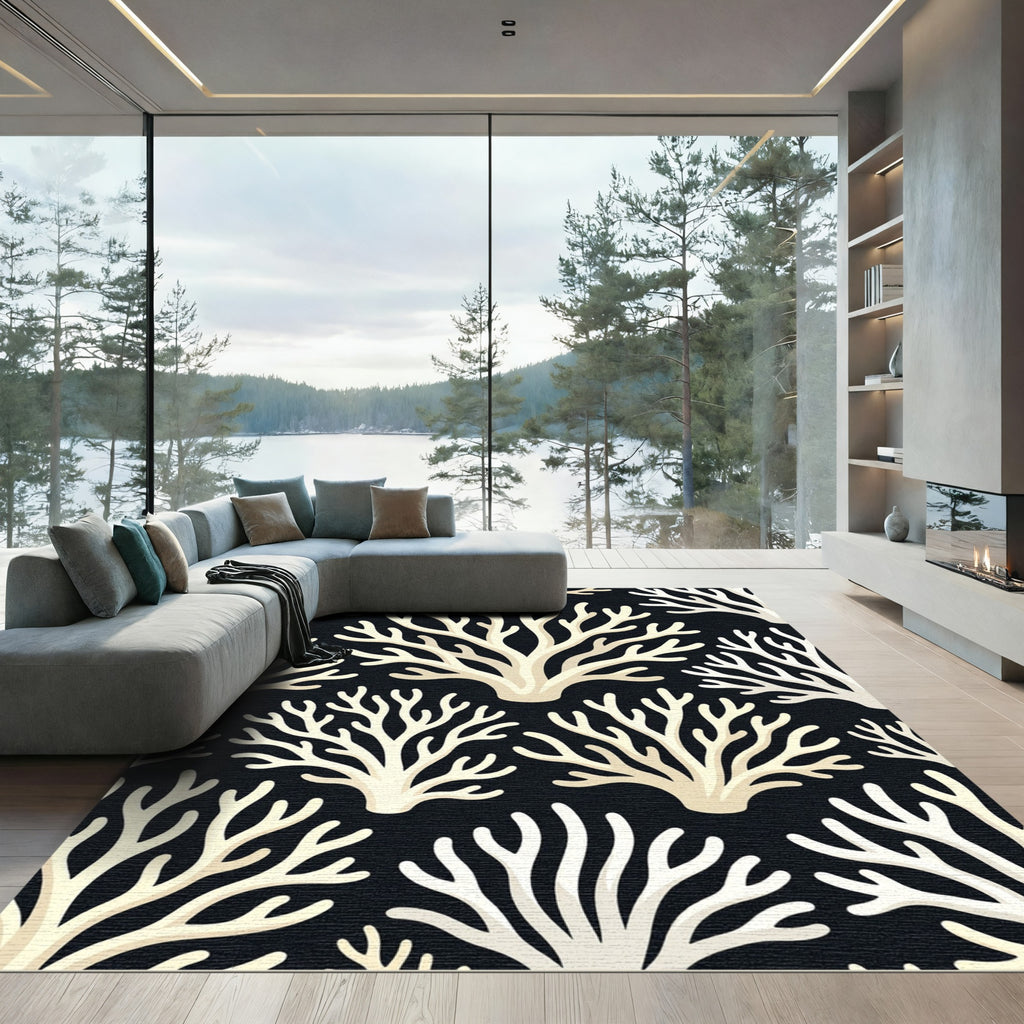 Cream Coral Black Repeat Rug