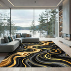 Black Gold Swirl Veined Liquid Rug