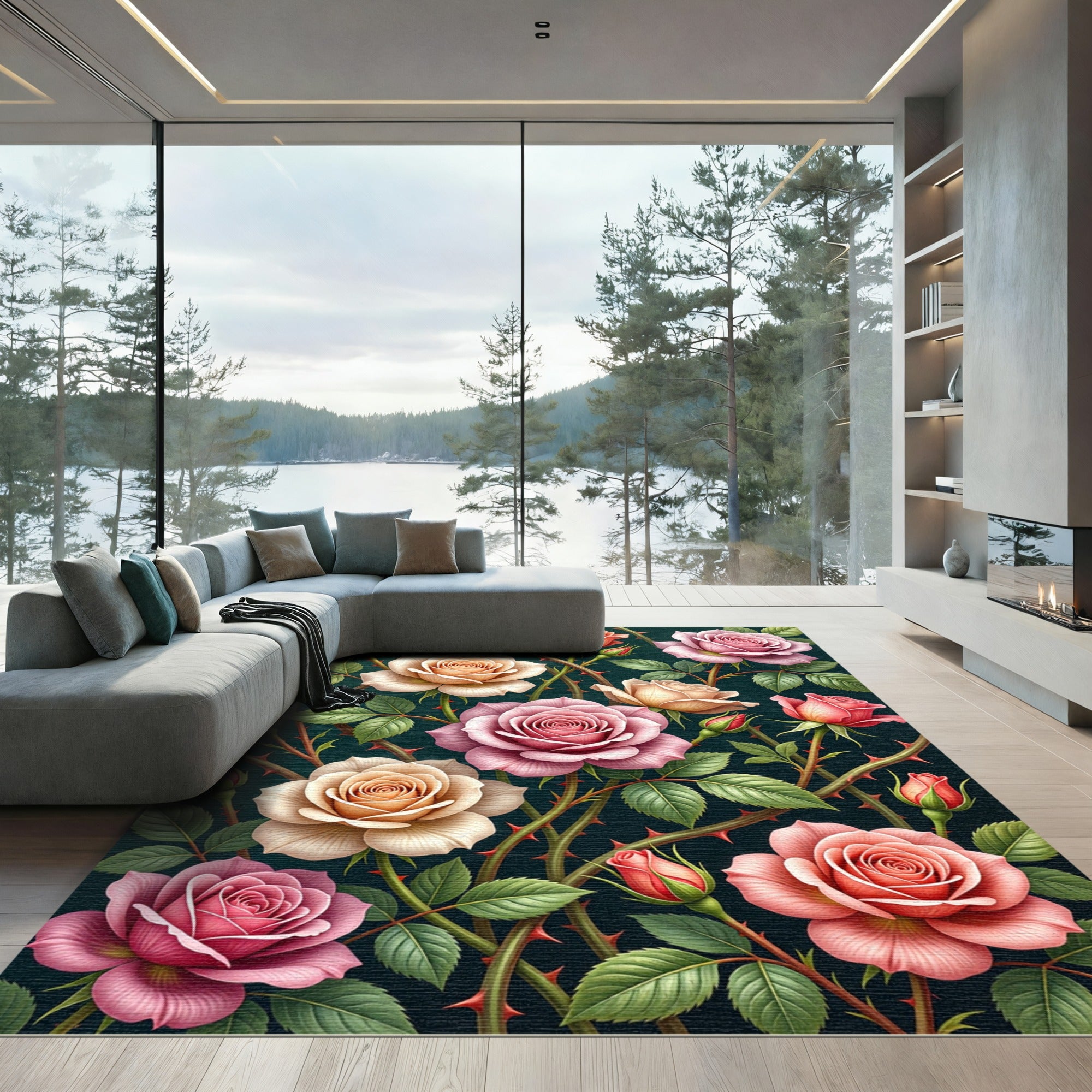 Elegant Pink Rose Garden Tapestry Rug