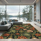 Rich Orange Floral Lotus Garden Rug
