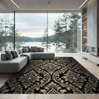 Black Gold Damask Flourish Rug