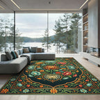 Emerald Chrysanthemum Floral Medallion Rug