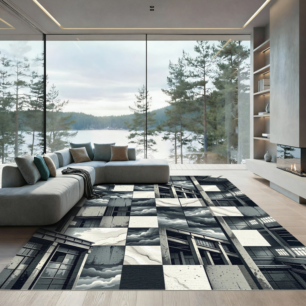 Industrial Monochromatic Cloud Scape Compositions Rug