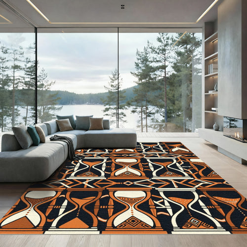 Abstract Hourglass Tile Geometric Ochre Rug