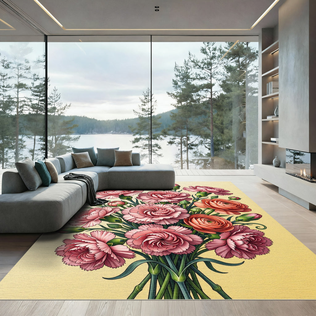 Soft Pink Carnation Botanical Bouquet Rug