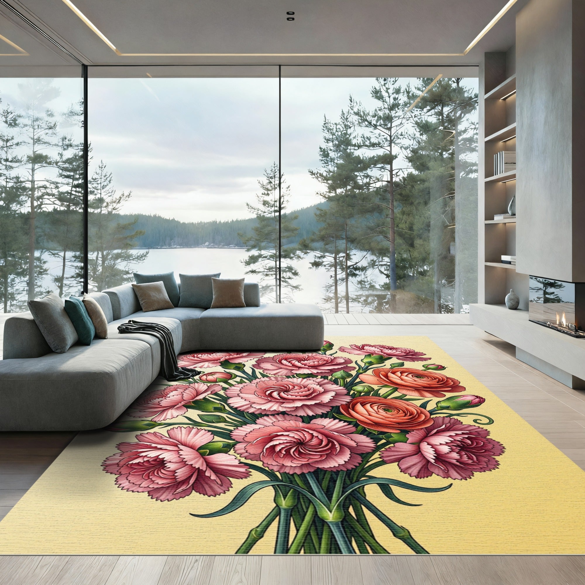 Soft Pink Carnation Botanical Bouquet Rug