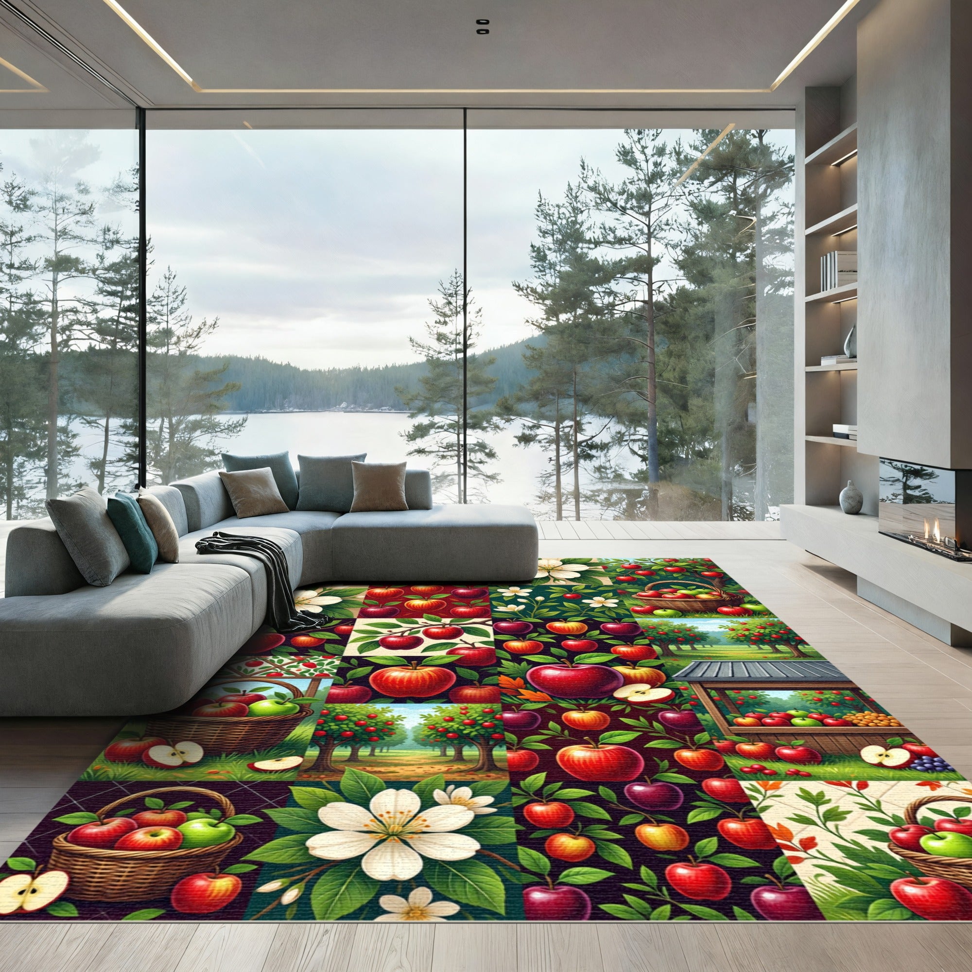 Red Apple Orchard Blossoms Collage Rug