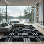 Monochromatic Charcoal and Black Plaid Check Rug