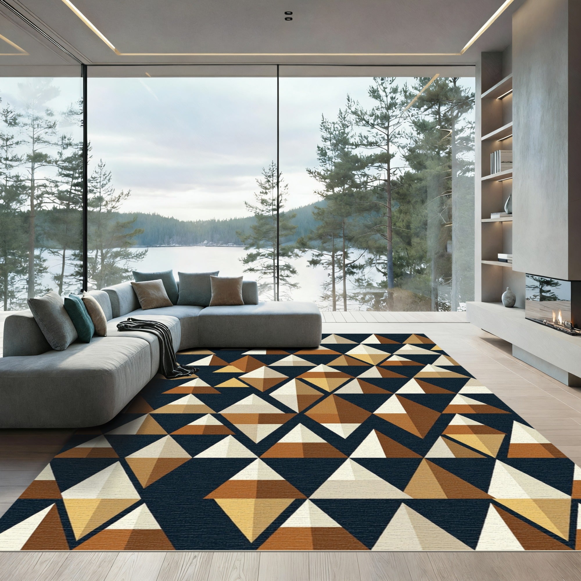 Mid Century Earth Tone Geometric Triangle Rug