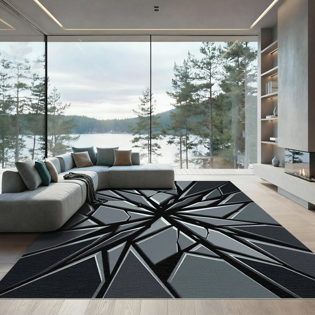 Shattered Dark Gray Geometric Shard Rug