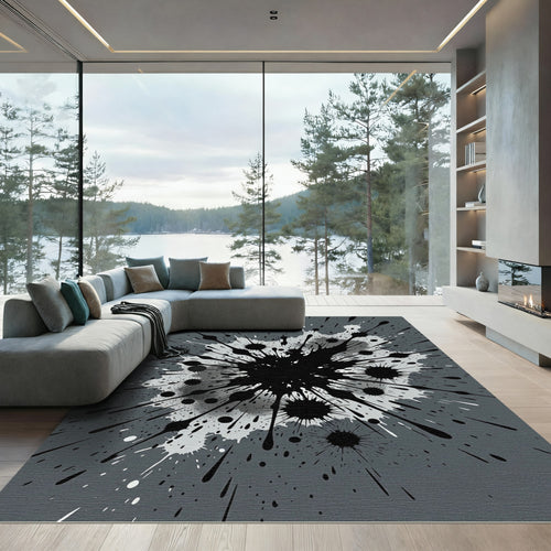 Abstract Monochrome Ink Splatter Art Rug