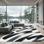 Minimalist Black and White Abstract Brushstroke Rug