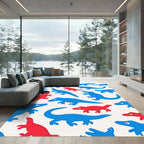 Bold Blue Red Dinosaur Illustration Rug