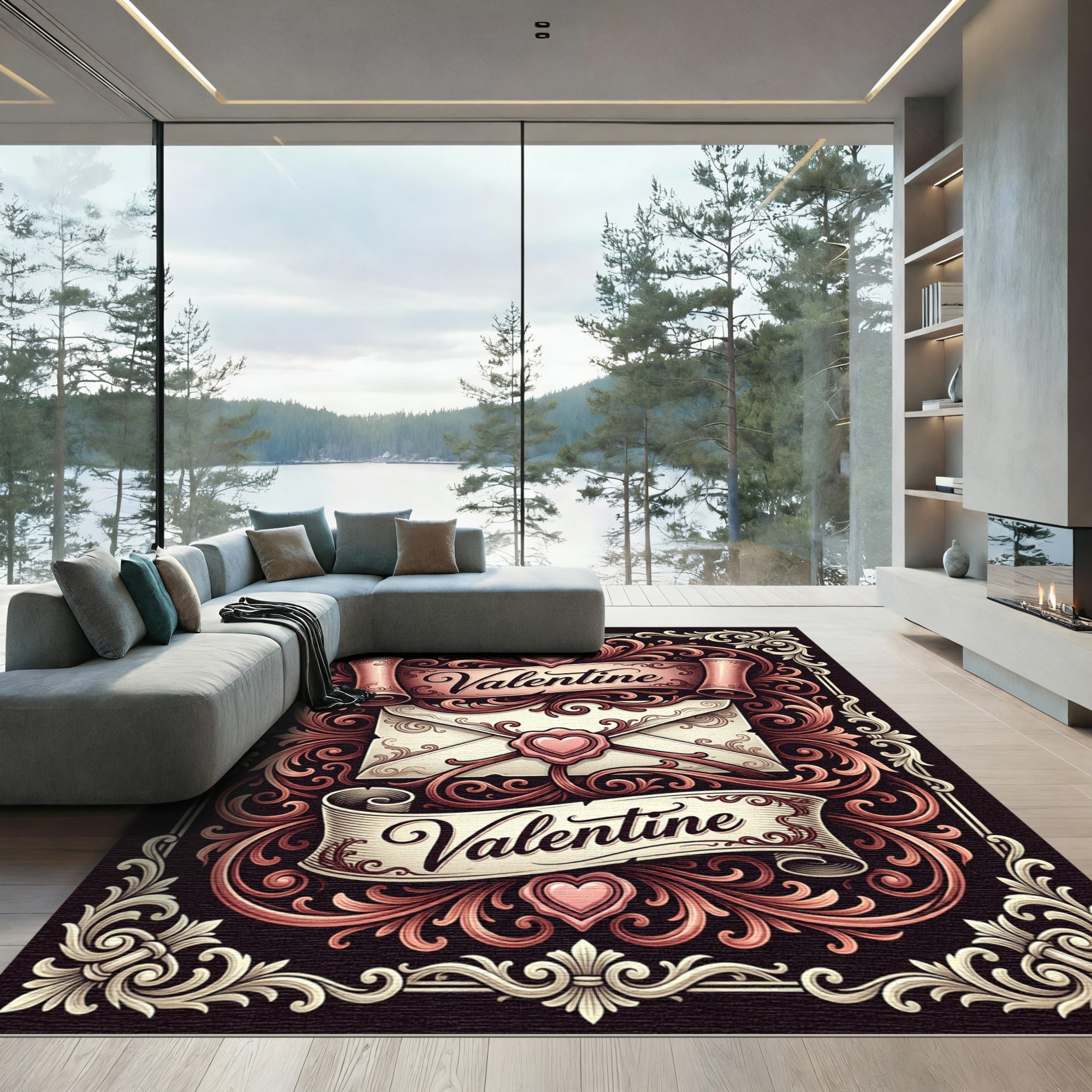 Victorian Valentine Heart Scroll Rug