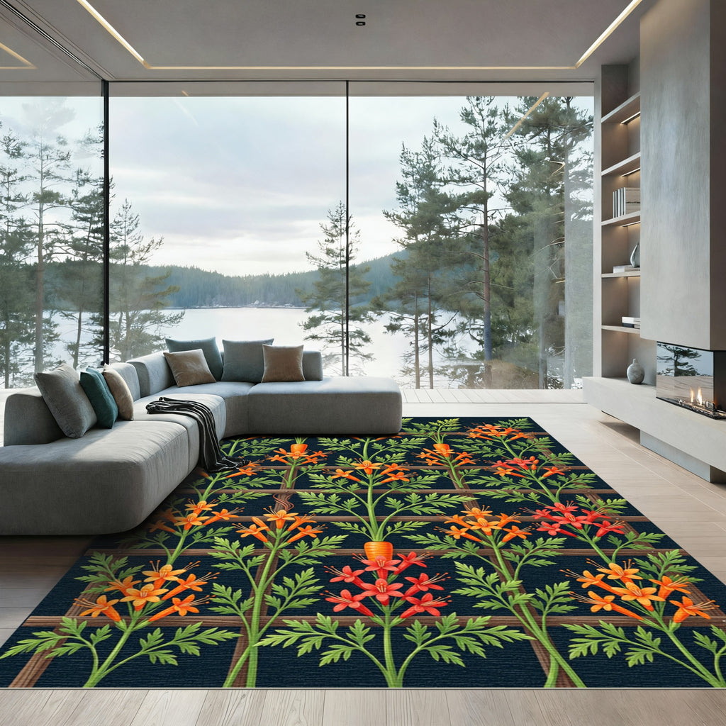 Vibrant Orange Blossom Trellis Rug