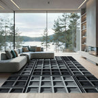 Modern Charcoal Grid Geometric Rug