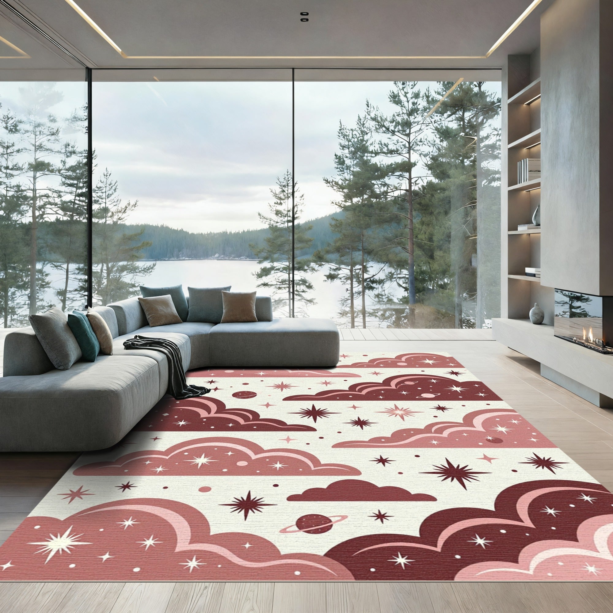 Celestial Dusty Rose Starry Night Rug