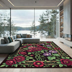 Enchanting Crimson Rose and Morning Glory Rug