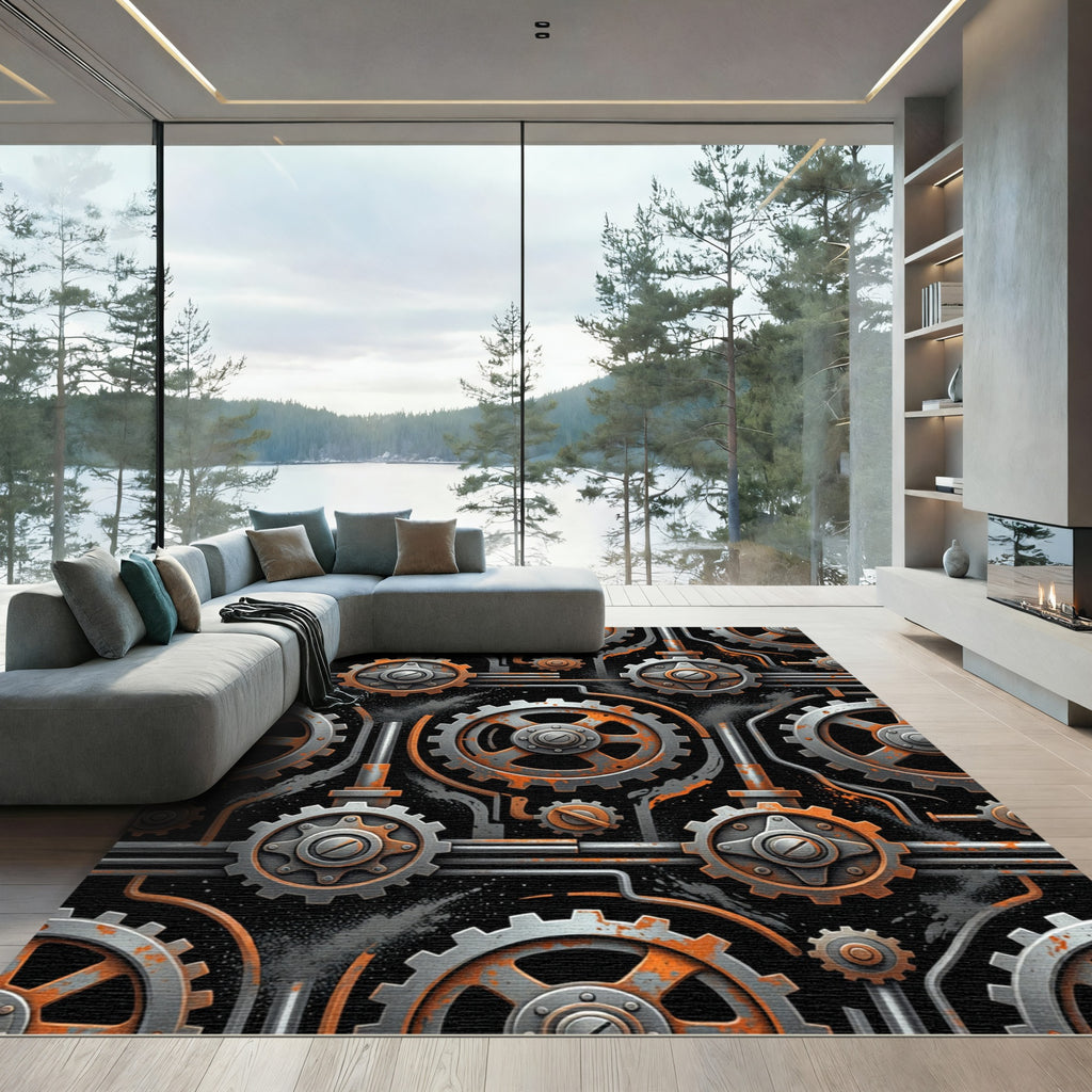 Industrial Rusty Gear Mechanism Rug