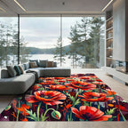 Vibrant Watercolor Red Poppy Field Rug